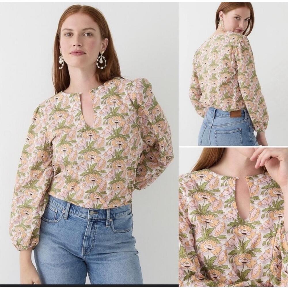 J.Crew Liberty Butterfield Poppy Floral Print Keyhole Neckline Top Small‎